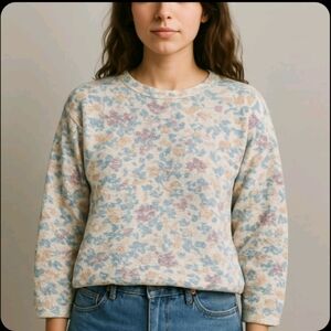 Vintage Floral Oversized Crew Neck Sweater knit long line size medium